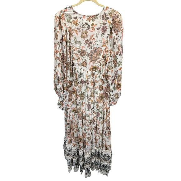 Anthropologie Boho Floral Maxi Dress Small Peasant Sleeves Tiered Viscose - Picture 5 of 9